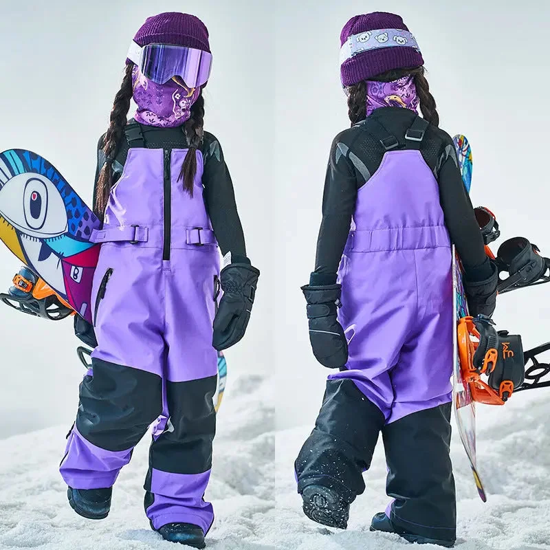 Children's Ski Bibs Patchwork Adjustable Snowboarding Pants