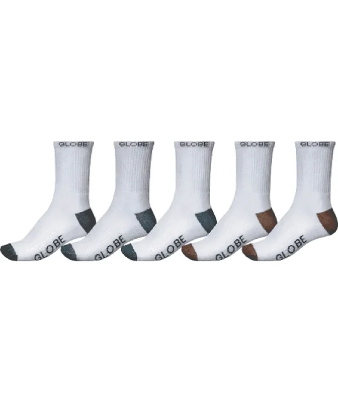 Globe Ingles Crew Sock 5-Pack White