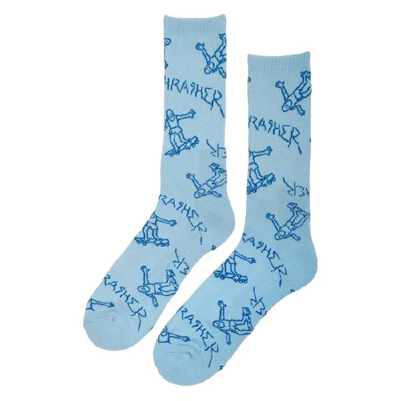 Thrasher Gonz Logo Crew Socks Light Blue