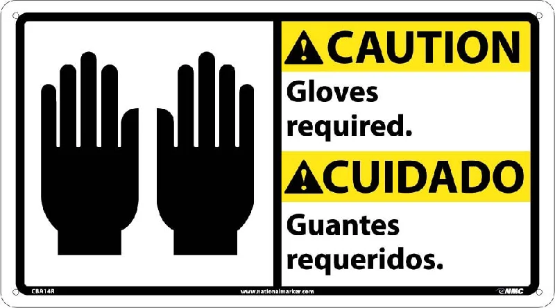 Caution Gloves Required Sign - Bilingual