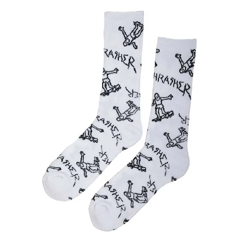 Thrasher Gonz Logo Crew Socks White