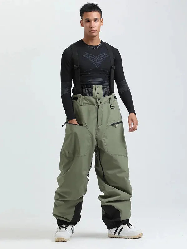 Men's Basic Outdoor Snow Bibs Pants Baggy Cargo Ski Trousers