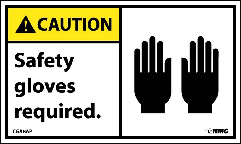 Caution Safety Gloves Required Label - 5 Pack